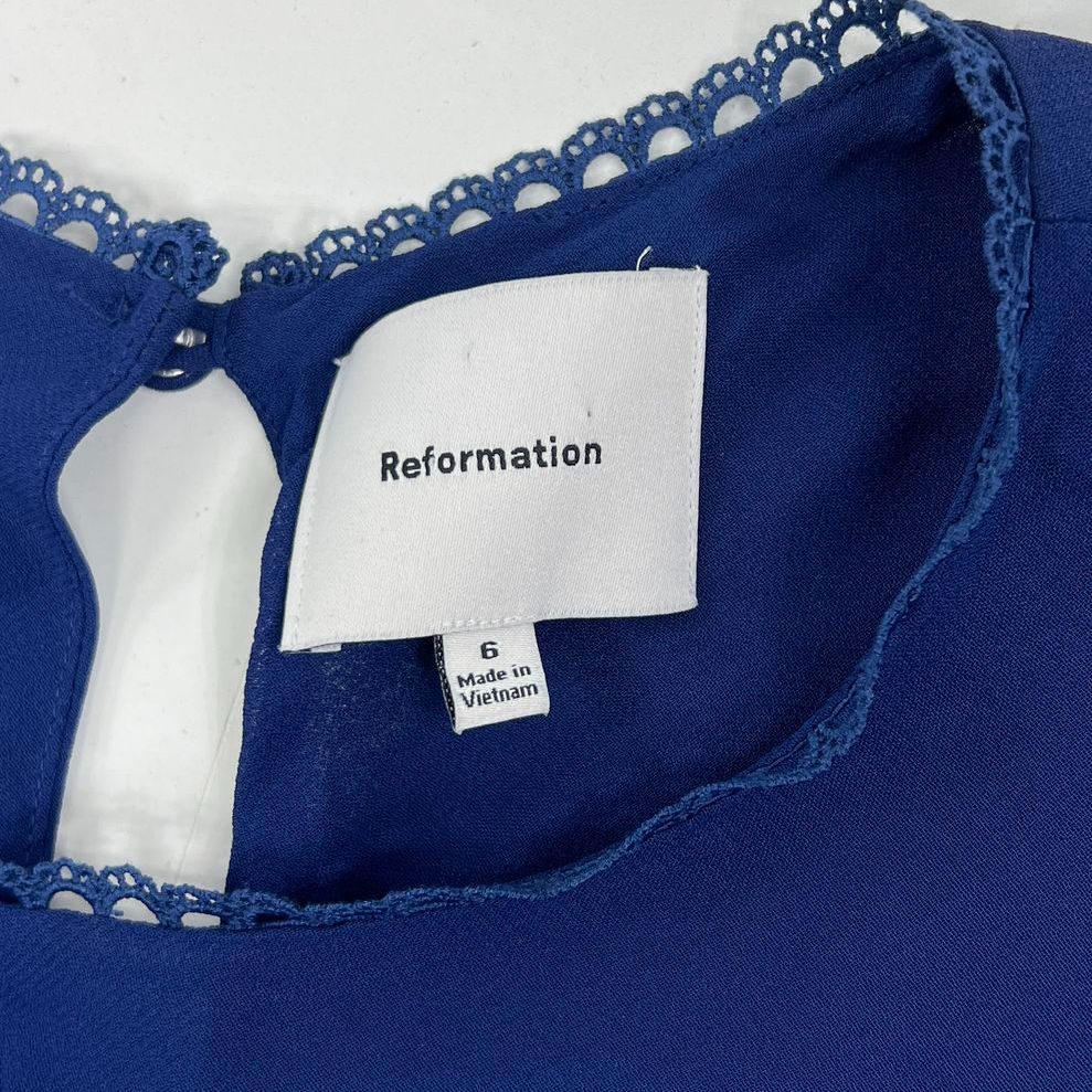 Women's Reformation Blue Bias Cut Viscose Cap Sleeve Maxi Dress Side Zip Size 6