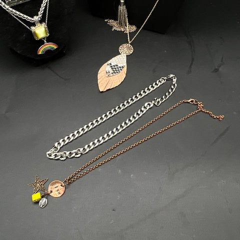 Mixed Fashion Costume Jewelry Lot 14 Necklaces Gold & Silver Tone Floral Tassel