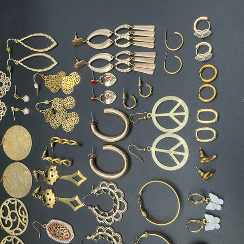 Vintage to Modern Gold Tone Costume Jewelry Lot 0.57lb Mixed Earring Styles