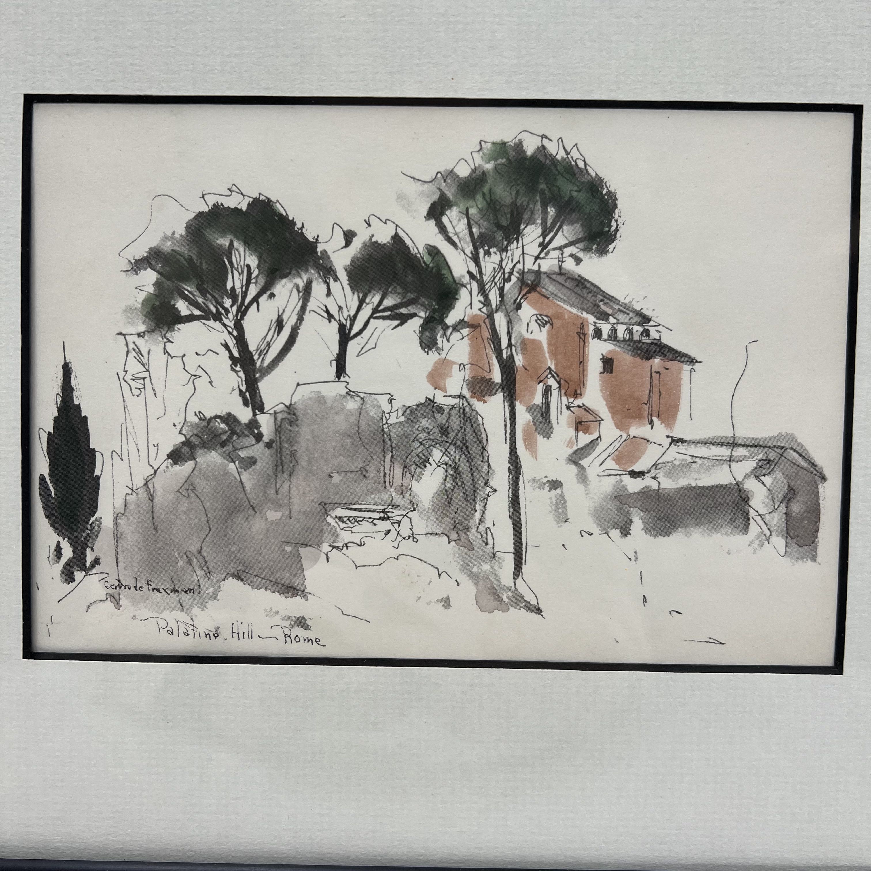 Original Gertrude Freyman Watercolors Signed Notes Framed Kansas City MO Artist