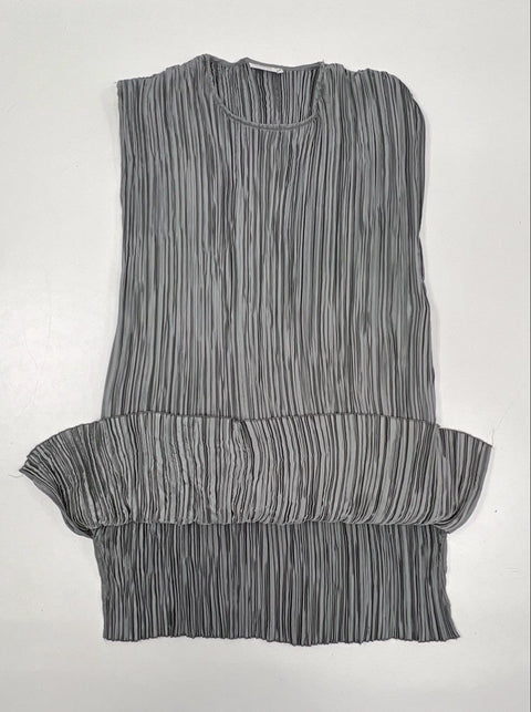Masai Women's Gray Plissé Pleated Crinkle Sleeveless Tunic Top Sz M