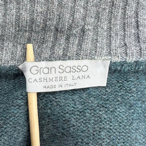 Gran Sasso Men's Blue Green Cashmere Wool Quarter Zip Mock Neck Sweater XL