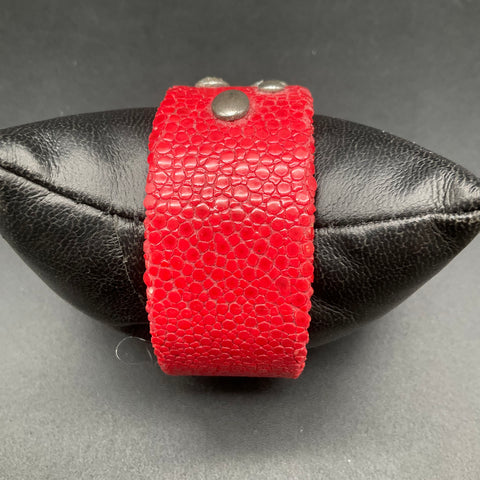 Angelique de Paris 925 Sterling Silver Red Galuchat Stingray Cuff Bracelet