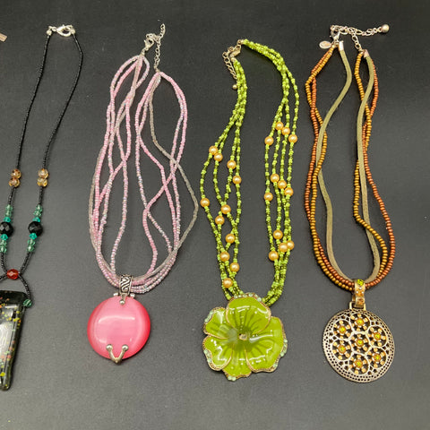 Vintage to Modern Fashion Necklace Lot of 7 Beaded Mixed Styles Resin Pendants