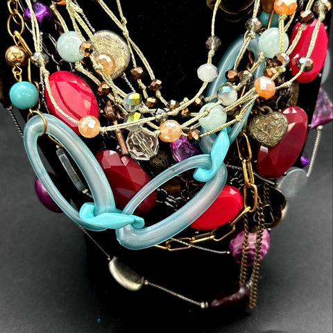 Mixed Costume Jewelry Necklace Lot Vintage to Modern Beaded Multi-Strand 25+