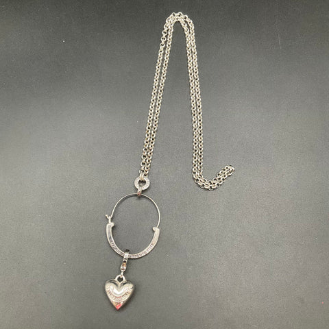 Juicy Couture Silver Tone Charm Holder Necklace Puffy Heart Pendant 16.5"