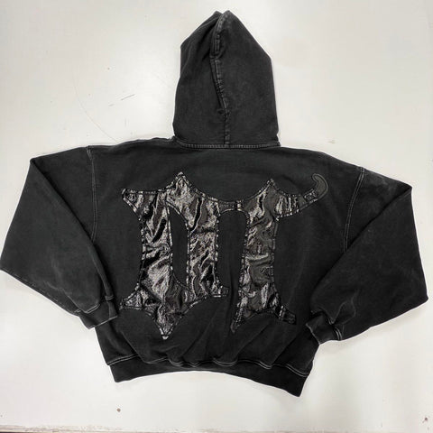 WWH Whole Wheat Honey Men's Black Gothic Heavyweight Boxy Hoodie Thumbholes Sz S