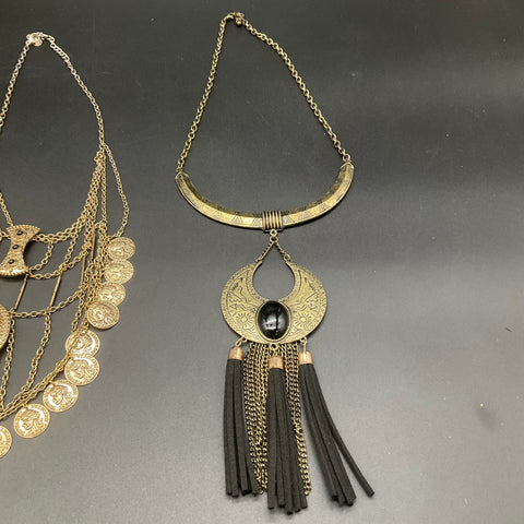 Lucia Boho Statement Necklace Lot of 4 Coin Fringe Crescent Bib Jewelry