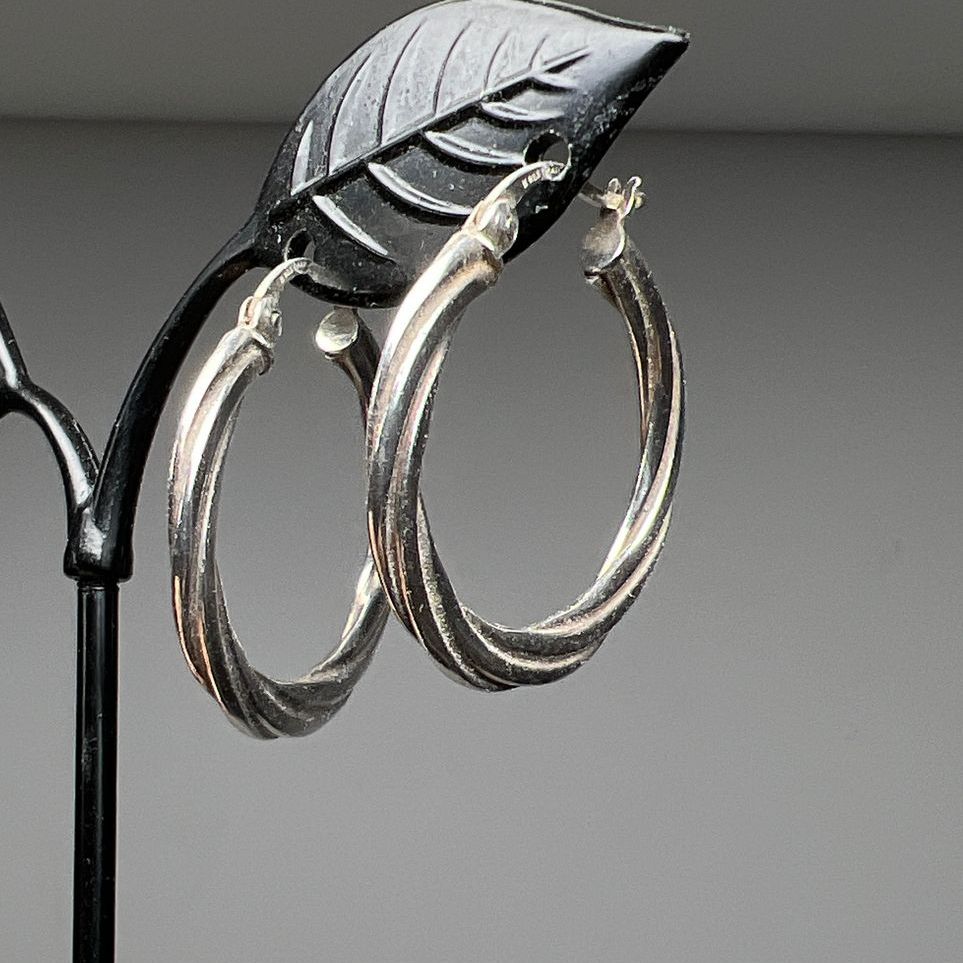 925 Sterling Silver Twist Hoop Earrings 4.8g