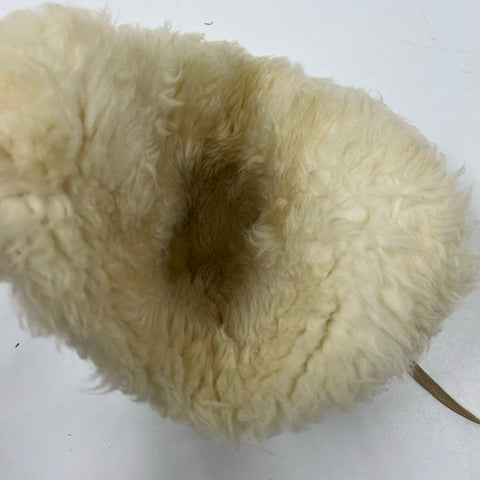 Vintage Tan Suede Sheepskin Shearling Lined Trapper Bonnet Hat