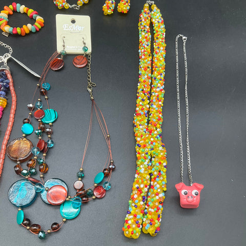 Fashion Jewelry Lot of 13 Beaded Necklaces Bracelets Elephant Infinity EsmaR