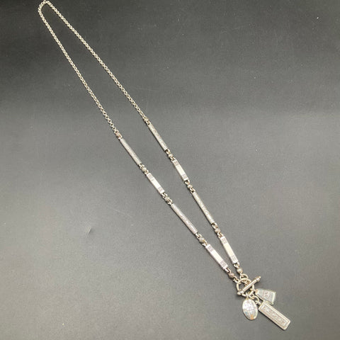 Brighton Silver Tone Multi Charm Toggle Necklace Etched Scrollwork Design 16"