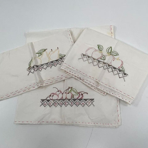 Vintage Hand Embroidered Linen Lot Table Runner Doilies Napkins Floral Fruit