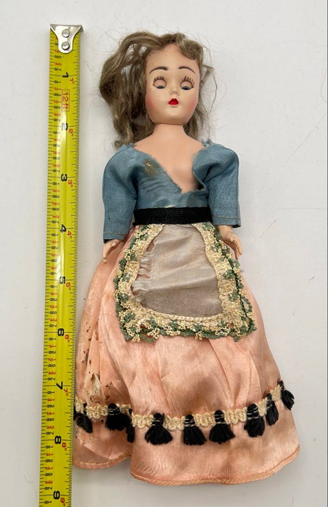 Vintage Hard Plastic Doll 9 Inch Sleep Eyes Painted Face Mid-Century