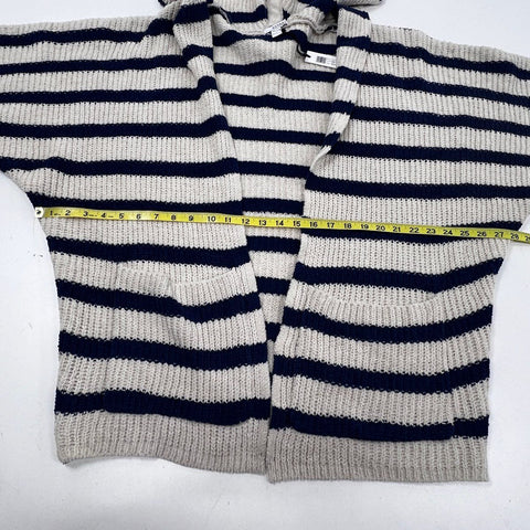 Astars Women's Gelato Cozy Poncho Sweater Oatmeal Blue Striped Hooded Sz M NWT