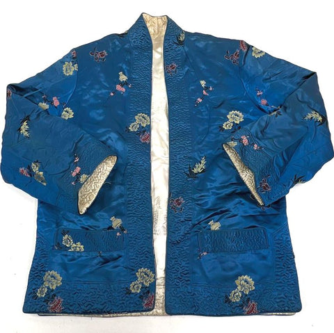 Vintage 50s Japan Reversible Embroidered Satin Quilted Bed Jacket