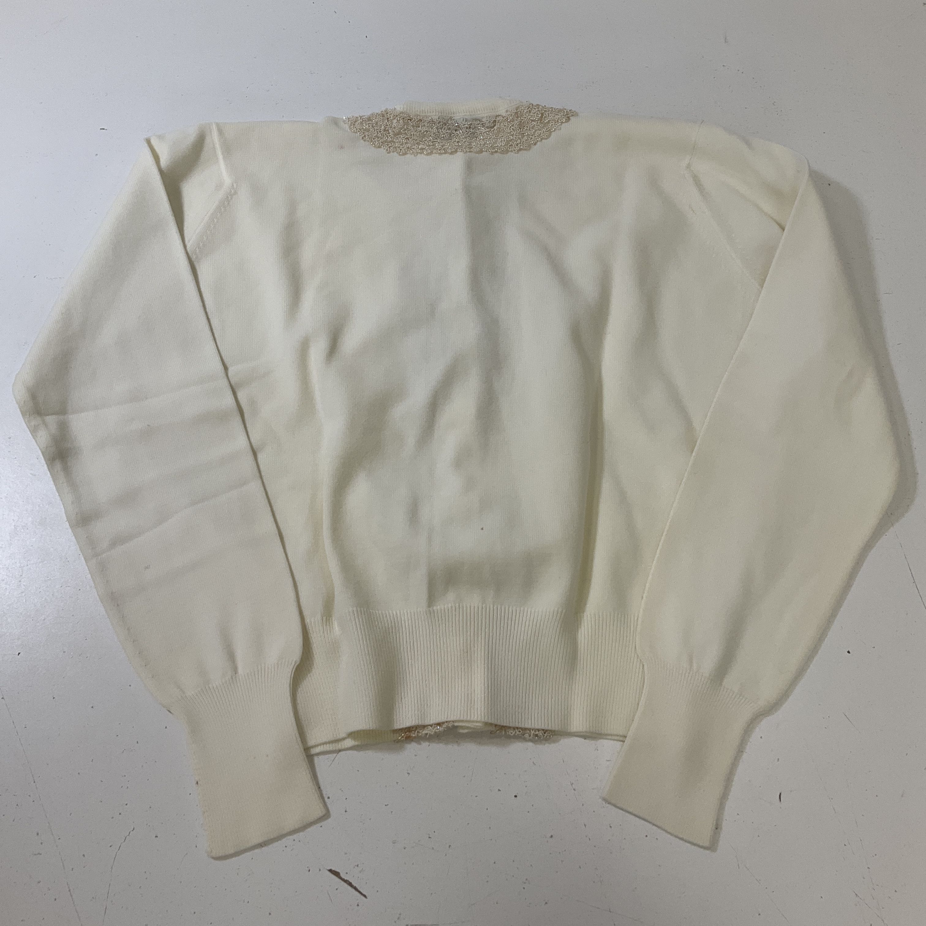 Greenbarr Knitwear Women's Tycora Ivory Cardigan w Ribbon Trim Size M Vintage