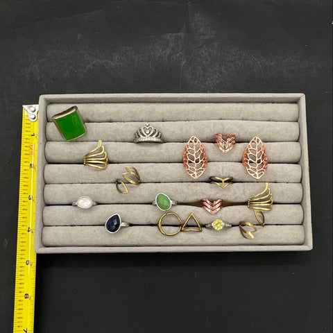Modern Fashion Costume Jewelry Ring Lot 17 Pcs Gold Silver Tone Geometric