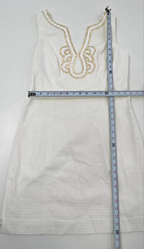 Lilly Pulitzer Women's White Seersucker Janice Shift Beaded Neckline Dress Sz 10