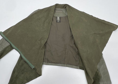 [BLANKNYC] Women's Olive Mixed Media Asymmetrical Zip Jacket Draped Cowl Sz S