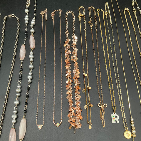 Costume Jewelry Lot 17 Necklaces Gold Silver Rose Tone Pendants Fashion
