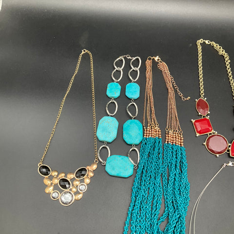 Vintage to Modern Costume Necklace Lot of 7 Gold Silver Tone Beaded Bib