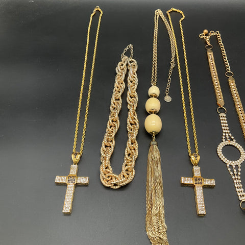 Graziano Gold Tone & Stainless Steel Cross Tassel Necklace Jewelry Lot of 5