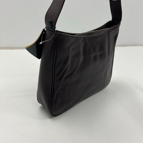 NWT Lauren Ralph Lauren Brown Leather Shoulder Bag Silver Hardware