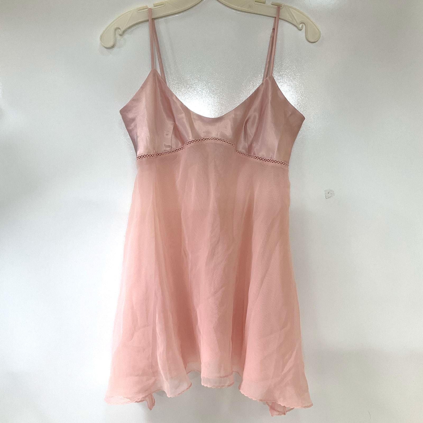 Victoria's Secret Pink Satin Chiffon Babydoll Chemise Hanky Hem Sz S Vintage Y2K