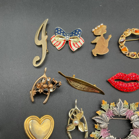 Vintage Rhinestone and Enamel Brooches Pins Jewelry Lot of 20 Patriotic Floral