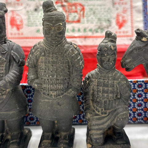 Vintage Chinese Terracotta Warriors & Horse 5-Piece Boxed Replica Set Xi'an