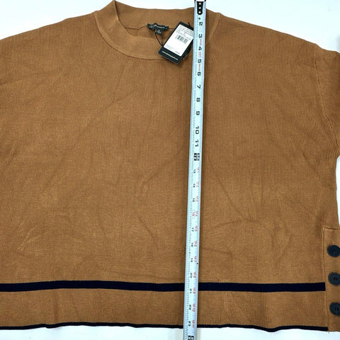 Adrianna Papell Women's Camel Striped Crew Neck Side Button Sweater Sz XL NWT
