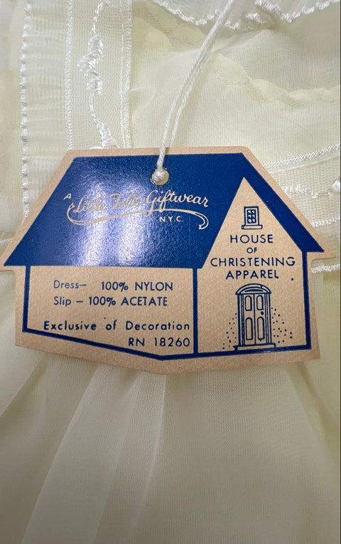 Vintage 50s Little Folks Girls Christening Dress Set Ivory Nylon NWT Boxed