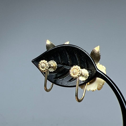 Vintage Krementz Gold Filled White Flower Screw Back Earrings
