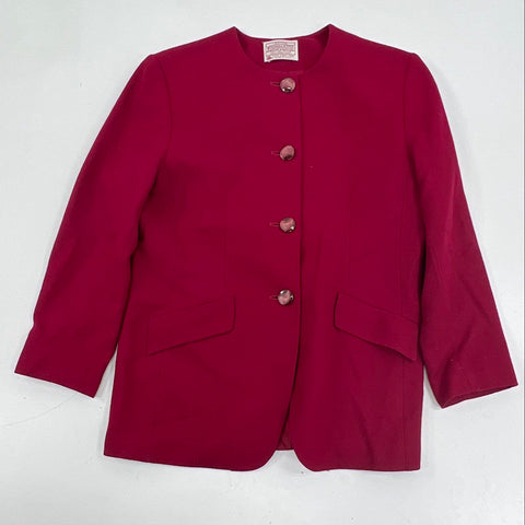 Vintage 80s Pendleton Wool Collarless Blazer Skirt Suit Set USA Petite