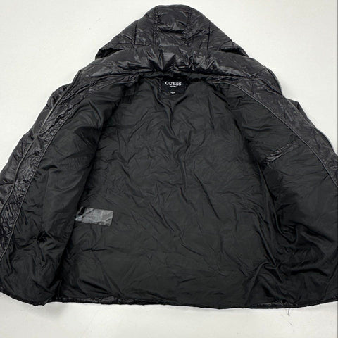 Guess Men's Black Hooded Puffer Jacket Quilted Full Zip Size M