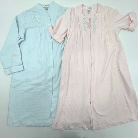 Miss Elaine Women's Robe Duster Lot of 2 Pink Blue Waffle Knit Embroidered M