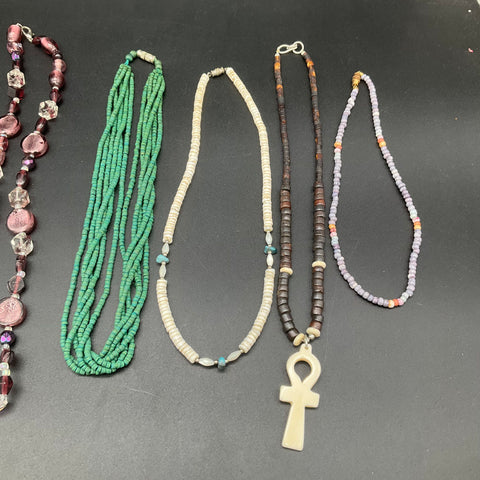 Vintage Boho Fashion Costume Jewelry Necklaces Lot of 11 Statement Beaded Silver
