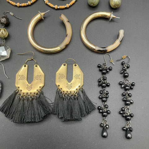 Boho Modern Fashion Earring Lot of 14 Pairs Dangle Drop Hoop Tassel Geometric