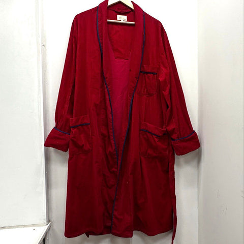 Vintage 80s Adg Men's Red Corduroy Robe Navy Trim Made in Japan Sz L