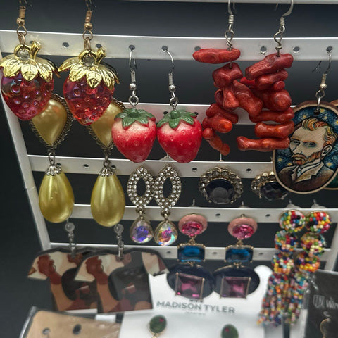 Novelty Statement Fashion Earring Lot 17 Pairs Van Gogh Strawberry Martini Glass