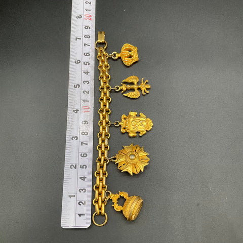 Vintage Heraldic Gold Tone Chunky Charm Bracelet Crown Lion Eagle 8"