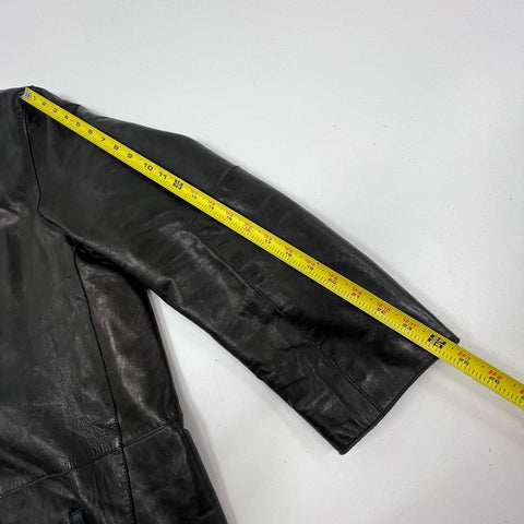 Vintage 90s Wilsons Leather Pelle Studio Trench Coat Jacket Black Sz XXL