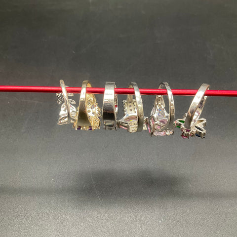 Fashion Jewelry Ring Lot of 6 Silver Tone CZ Rhinestone Statement Rings Size 5-9