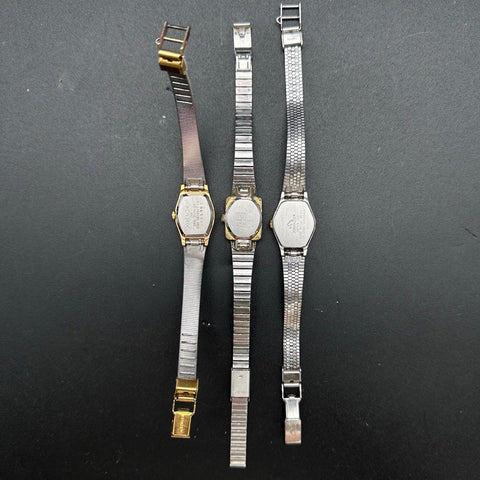 Vintage Jordache Ladies Quartz Watch Lot of 3 Gold Silver Tone Metal Bands