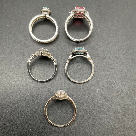Bomb Party Fashion Rings Jewelry Lot of 5 Silver Tone Sizes 9 and 10