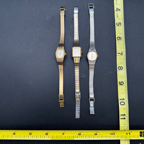Vintage Jordache Ladies Quartz Watch Lot of 3 Gold Silver Tone Metal Bands