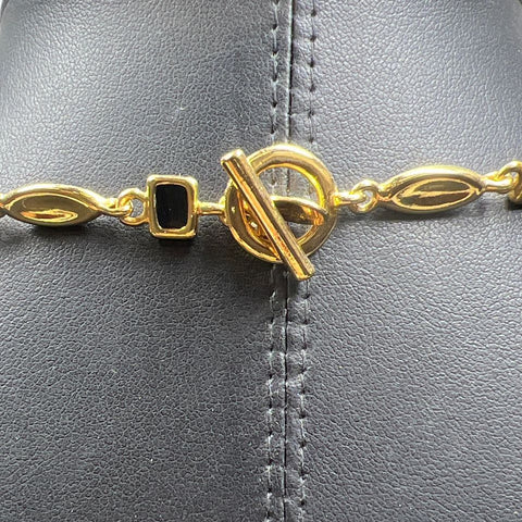 Worthington Gold Tone Black Enamel Necklace and Earrings Set