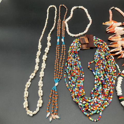 Vintage Tropical Shell and Seed Bead Jewelry Lot of 6 Necklaces Puka Boho