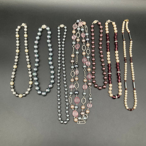 Vintage Style Faux Pearl Necklaces Costume Jewelry Lot of 7 Grey Cream Mauve